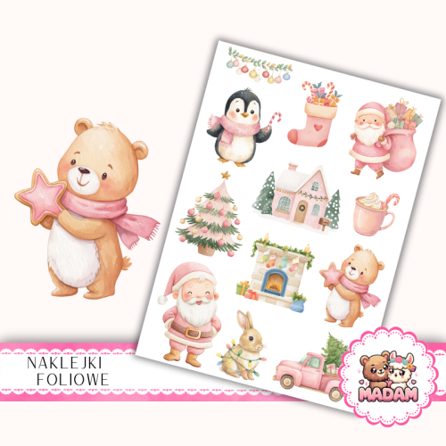 Naklejki foliowe 13x19 Różowi Świąteczni Przyjaciele MaDam Creative