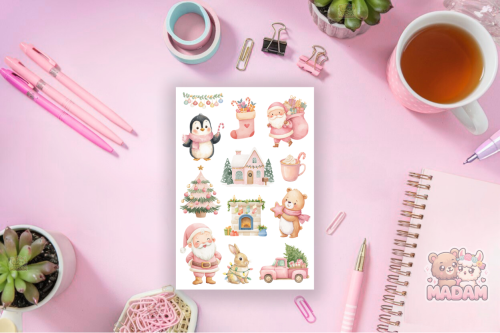 Naklejki foliowe 13x19 Różowi Świąteczni Przyjaciele MaDam Creative