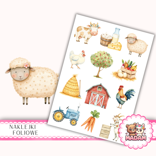 Naklejki foliowe 13x19 Wesołe Zwierzątka z Farmy MaDam Creative