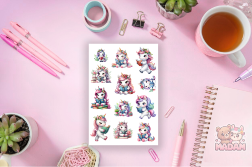 Naklejki foliowe 13x19 Jednorożec Czytający Książkę MaDam Creative