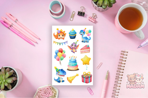 Naklejki foliowe 13x19 Urodziny Dinozaurów MaDam Creative