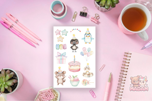 Naklejki foliowe 13x19 Urodziny Zwierzaczków MaDam Creative