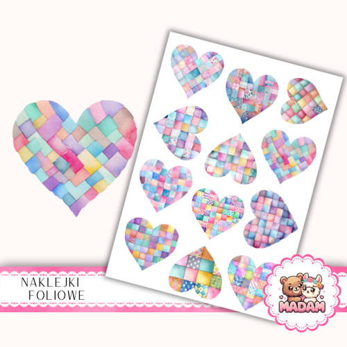 Naklejki foliowe 13x19 Pastelowe Serca Patchwork MaDam Creative
