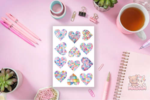 Naklejki foliowe 13x19 Pastelowe Serca Patchwork MaDam Creative