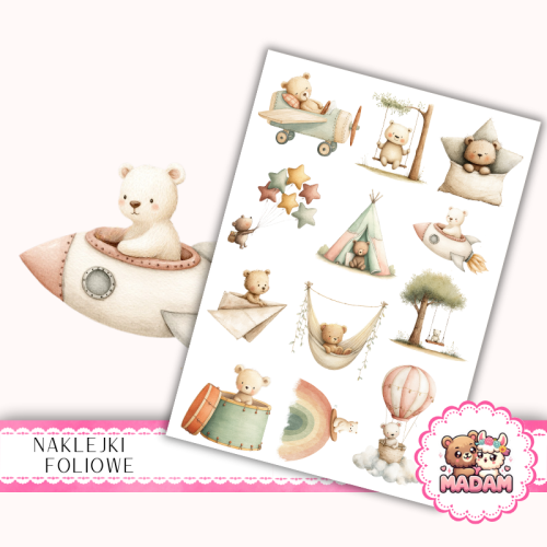 Naklejki foliowe 13x19 Misie do Pokoju Dziecka MaDam Creative