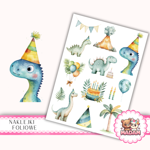 Naklejki foliowe 13x19 Urodzinowe Dinozaury MaDam Creative