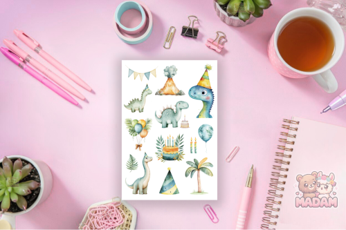 Naklejki foliowe 13x19 Urodzinowe Dinozaury MaDam Creative