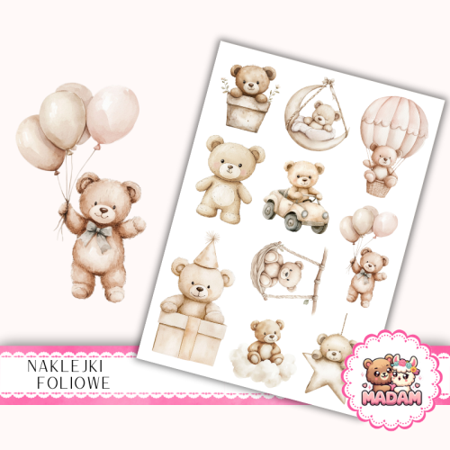 Naklejki foliowe 13x19 Beżowe Misie MaDam Creative