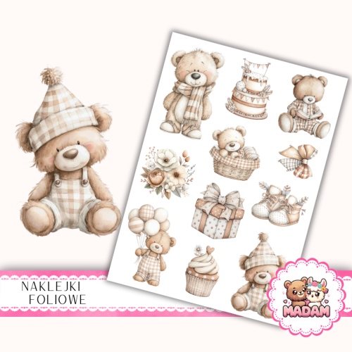 Naklejki foliowe 13x19 Boho Miś Baby Shower MaDam Creative