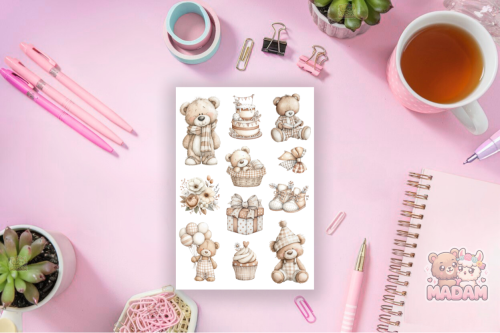 Naklejki foliowe 13x19 Boho Miś Baby Shower MaDam Creative