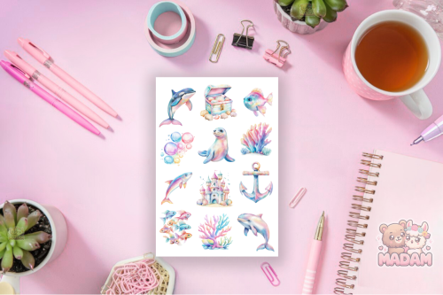 Naklejki foliowe 13x19 Pastelowe Życie Morskie MaDam Creative