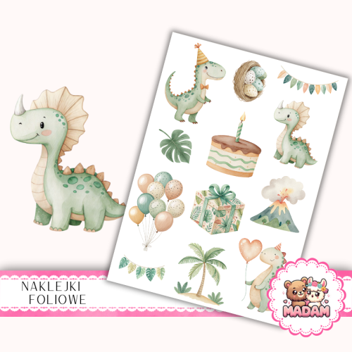 Naklejki foliowe 13x19 Urodziny Dinozaura MaDam Creative