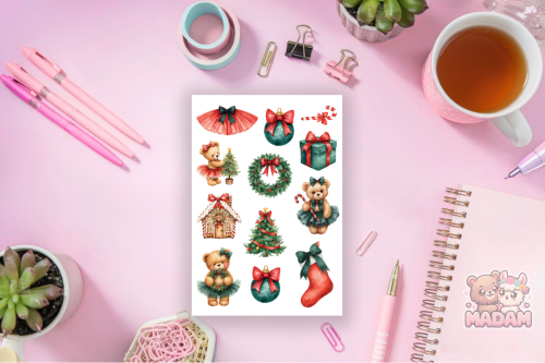 Naklejki foliowe 13x19 Świąteczny Miś Baletnica MaDam Creative