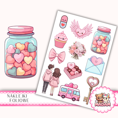 Naklejki foliowe 13x19 Kawaii Walentynki MaDam Creative