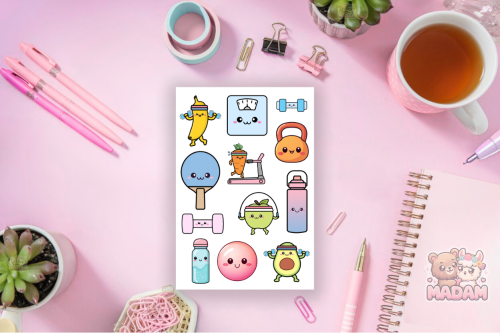 Naklejki foliowe 13x19 Kawaii Siłownia MaDam Creative