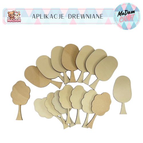 Aplikacje drewniane drzewa 7 cm 16 sztuk MaDam Creative