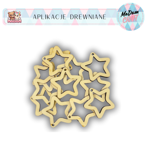 Zawieszki drewniane gwiazdki ażurowe 5 cm 12 sztuk MaDam Creative