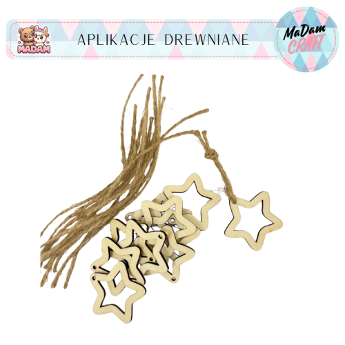 Zawieszki drewniane gwiazdki ażurowe 5 cm 12 sztuk MaDam Creative