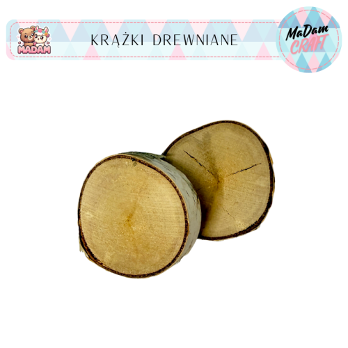 Plastry drewna krążki brzoza 6,5 cm 2 sztuki MaDam Creative