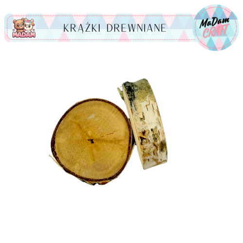 Plastry drewna krążki brzoza 6,5 cm 2 sztuki MaDam Creative