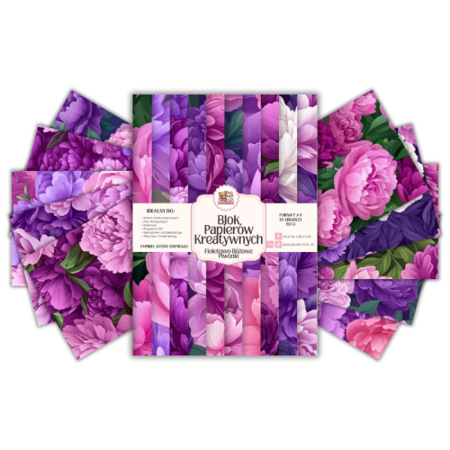 Blok Papierów Kreatywnych Fioletowo-Różowe Piwonie – do Scrapbookingu i Journalingu MaDam Creative