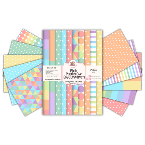 Blok Papierów Kreatywnych Pastelowa Tęczowa Geometria – do Scrapbookingu i Journalingu MaDam Creative