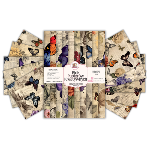 Blok Papierów Kreatywnych Vintage Motyle i Kwiaty – do Scrapbookingu i Journalingu MaDam Creative