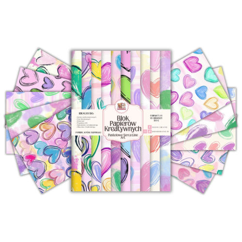 Blok Papierów Kreatywnych Pastelowe Serca Line Art – do Scrapbookingu i Journalingu MaDam Creative