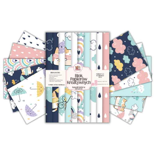 Blok Papierów Kreatywnych Kawaii Kotki w Deszczu – do Scrapbookingu i Journalingu MaDam Creative