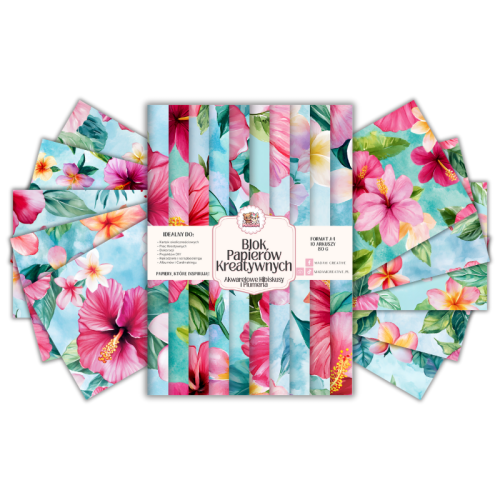 Blok Papierów Kreatywnych Akwarelowe Hibiskusy i Plumeria – do Scrapbookingu i Journalingu MaDam Creative