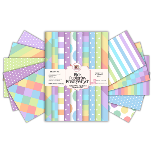 Blok Papierów Kreatywnych Pastelowa Tęczowa Geometria 2 – do Scrapbookingu i Journalingu MaDam Creative