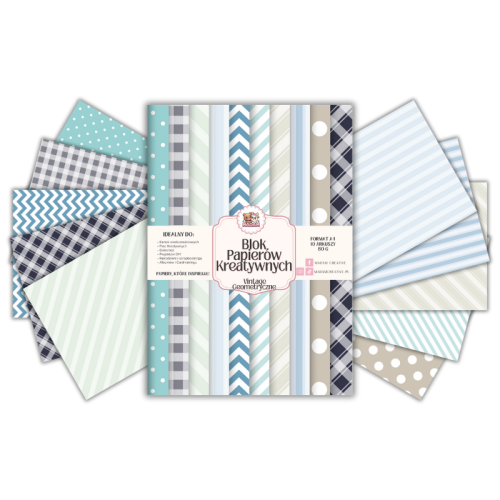 Blok Papierów Kreatywnych Vintage Geometryczne Błękity – do Scrapbookingu i Journalingu MaDam Creative