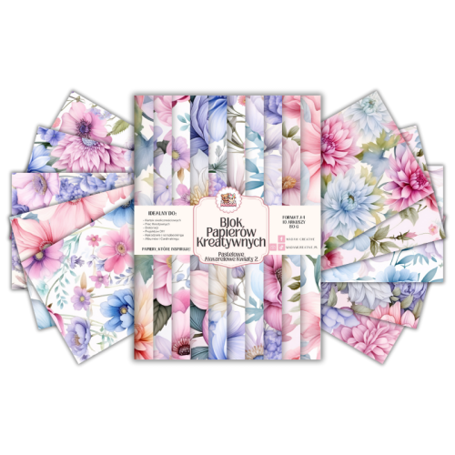 Blok Papierów Kreatywnych Pastelowe Akwarelowe Kwiaty 2 – do Scrapbookingu i Journalingu MaDam Creative