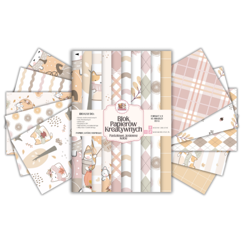 Blok Papierów Kreatywnych Pastelowe Jesienne Kotki – do Scrapbookingu i Journalingu MaDam Creative