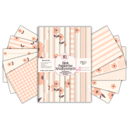 Blok Papierów Kreatywnych Pastelowe Pomarańczowe Kwiaty – do Scrapbookingu i Journalingu MaDam Creative