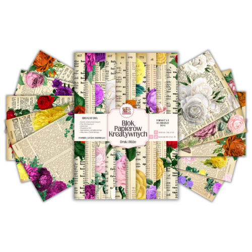 Blok Papierów Kreatywnych Druk i Róże – do Scrapbookingu i Journalingu MaDam Creative