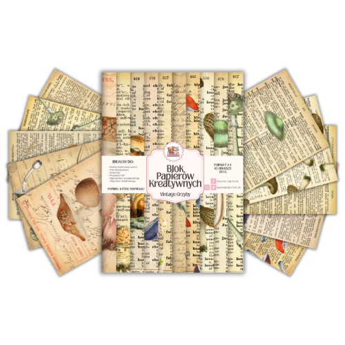 Blok Papierów Kreatywnych Vintage Grzyby – do Scrapbookingu i Journalingu MaDam Creative