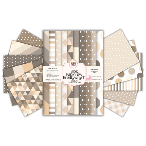 Blok Papierów Kreatywnych Beżowe Geometryczne – do Scrapbookingu i Journalingu MaDam Creative