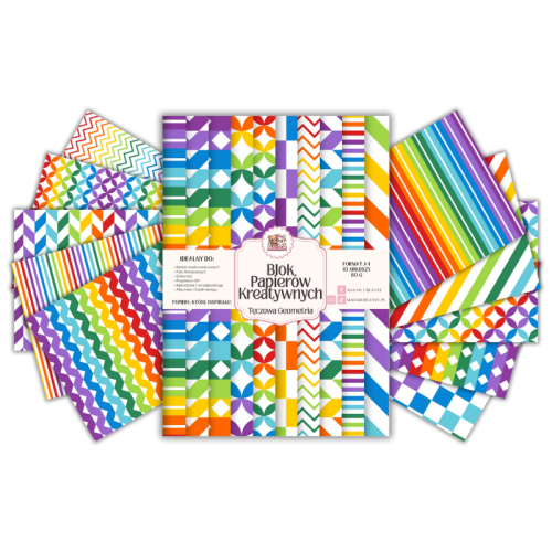 Blok Papierów Kreatywnych Tęczowa Geometria – do Scrapbookingu i Journalingu MaDam Creative