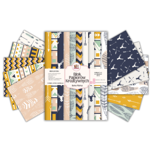 Blok Papierów Kreatywnych Boho Piórka– do Scrapbookingu i Journalingu MaDam Creative