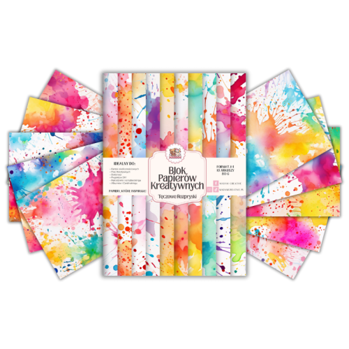 Blok Papierów Kreatywnych Tęczowe Rozpryski – do Scrapbookingu i Journalingu MaDam Creative