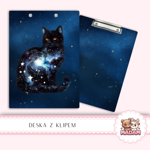 Deska z klipem podkładka A5 Kot Kosmos Planety Nocny Styl MaDam Creative