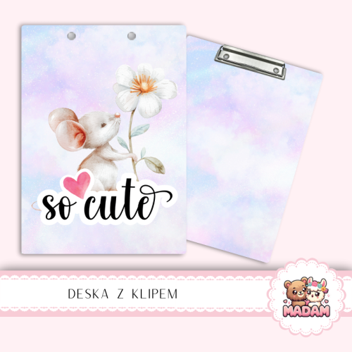 Deska z klipem podkładka A5 Myszka So Cute z Kwiatkiem MaDam Creative