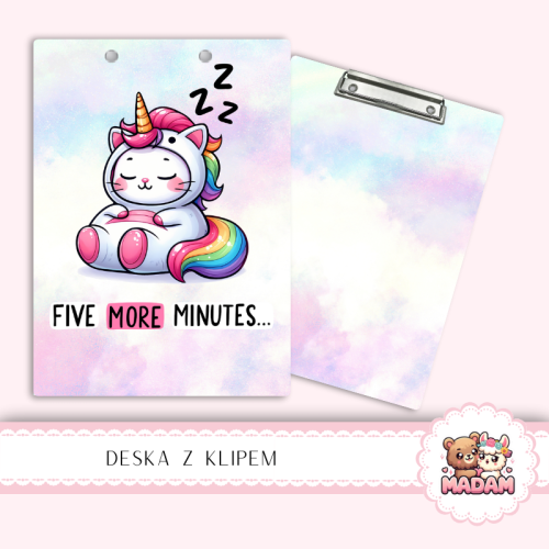 Deska z klipem podkładka A5 Jednorożec Five More Minutes MaDam Creative