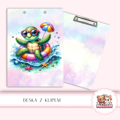 Deska z klipem podkładka A5 Żółw w Okularach Letni Styl MaDam Creative
