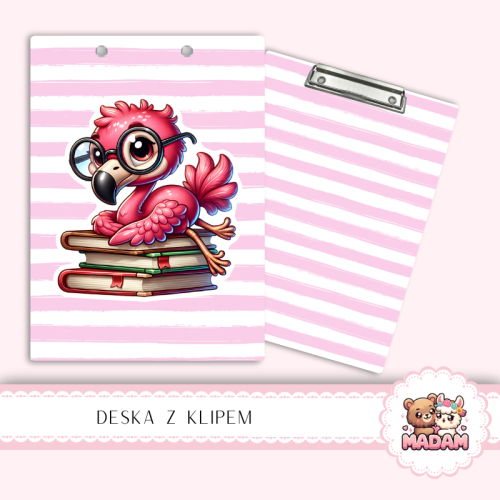 Deska z klipem podkładka A5 Flaming z Książkami Różowy MaDam Creative