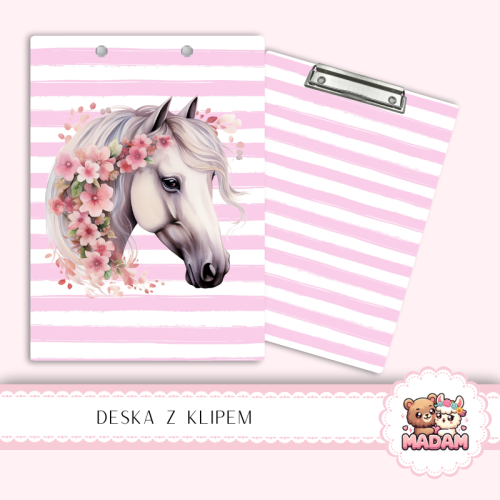 Deska z klipem podkładka A5 Koń z Kwiatami Pastelowe Paski MaDam Creative