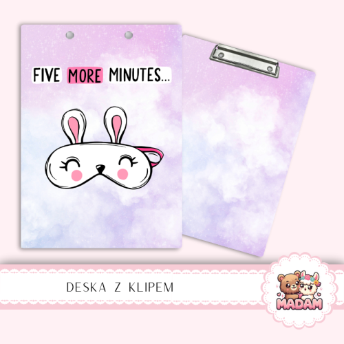 Deska z klipem podkładka A5 Królik Five More Minutes MaDam Creative