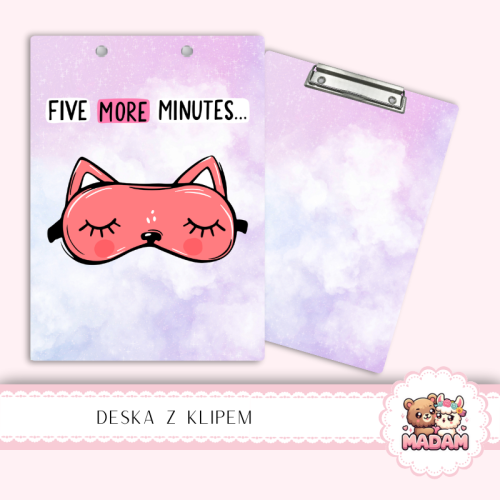 Deska z klipem podkładka A5 Lisek Five More Minutes MaDam Creative