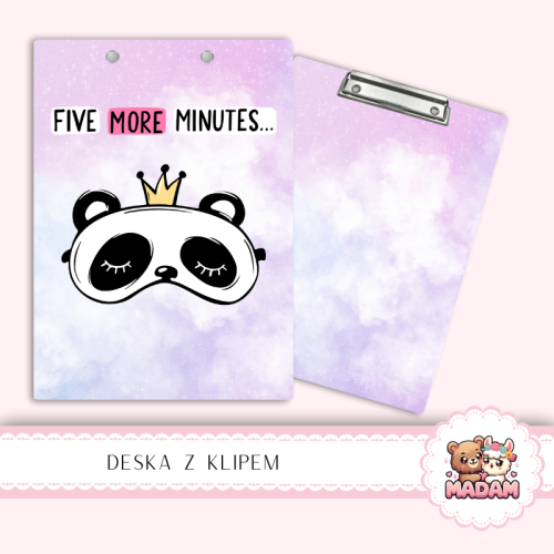 Deska z klipem podkładka A5 Panda Five More Minutes MaDam Creative